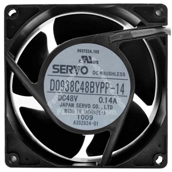 Servo D0938C48BYPP-14 DC 48V 0.14A 2 Wires Waterproof Axial Cooling Fan