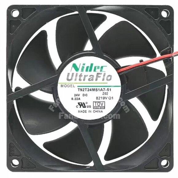 Nidec UltraFlo T92T24MS1A7-51Z02 DC 24V 0.22A 2 Wires Axial Cooling Fan