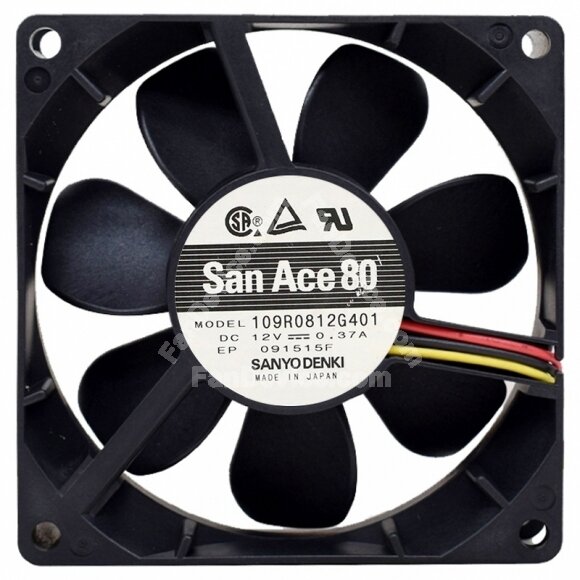 Sanyo Denki 109R0812G401 DC 12V 0.37A 2 / 3 Wires Axial Cooling Fan