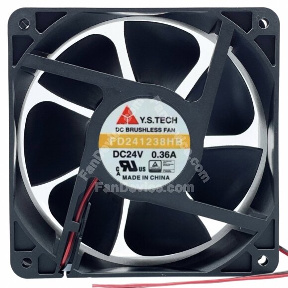 Y.S.TECH FD241238HB 24V 0.36A 2 Wires DC Brushless Axial Cooling Fan