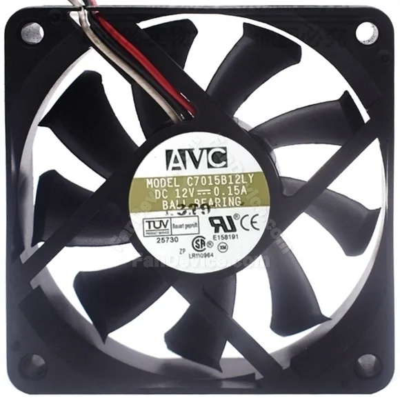 AVC C7015B12LY DC 12V 0.15A 3 Wires Ball Bearing Axial Cooling Fan