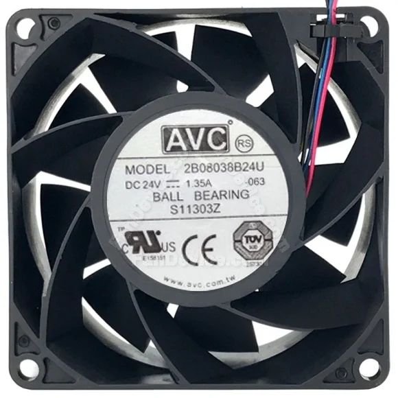 AVC 2B08038B24U DC 24V 1.35A 3 Wires Ball Bearing Cooling Fan