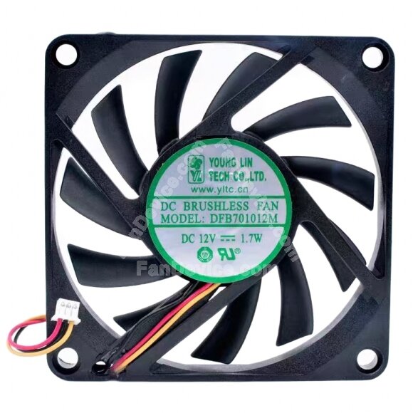 Young Lin DFB701012M DC 12V 1.7W 7010 Axial Brushless Cooling Fan
