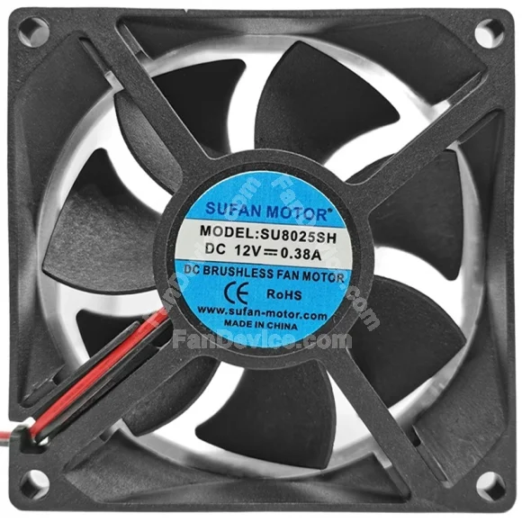 SUFAN SU8025SH 12V 0.38A 2 Wires DC Brushless Cooling Fan