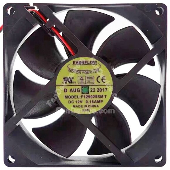EVERFLOW F129025SMT 12V 0.18AMP 2 Wires Axial Cooling Fan