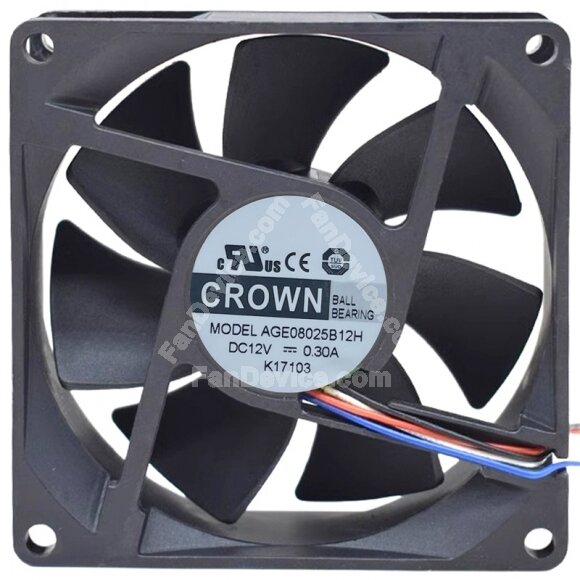 CROWN AGE08025B12H 12V 0.30A 4 Wires Ball Bearing Axial Fan