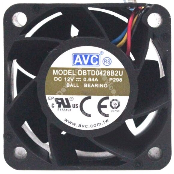 AVC DBTD0428B2U 12V 0.64A 4 Wires Ball Bearing Cooling Fan