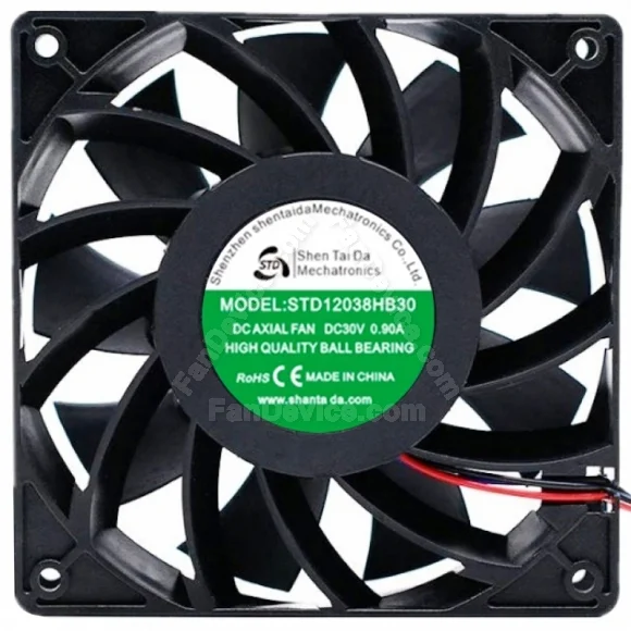 Shen Tai Da STD12038HB30 DC 30V 0.90A 2 Wires Axial Cooling Fan