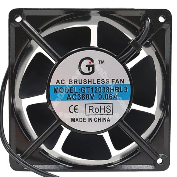 GT12038HBL3 AC 380V 0.06A 2 Wires 12038 Brushless Axial Cooling Fan