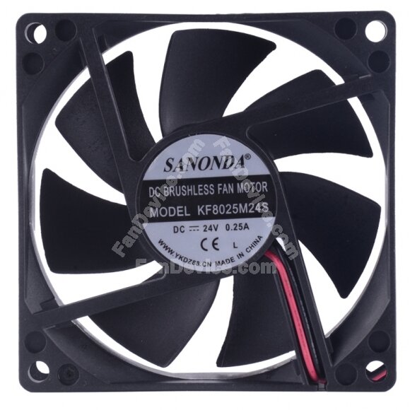 SANONDA KF8025M24S DC 24V 0.25A 2 Wires Brushless Axial Cooling Fan