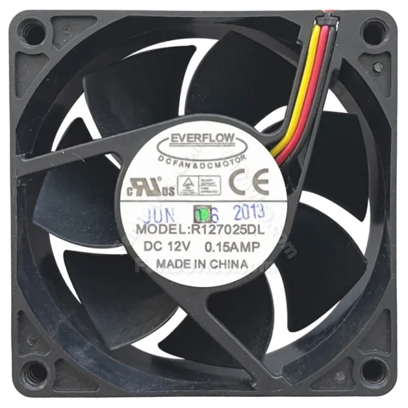 EVERFLOW R127025DL DC 12V 0.15AMP 3 Wires Axial Cooling Fan