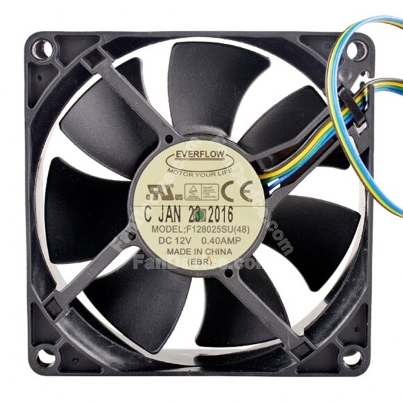EVERFLOW F128025SU(48) DC 12V 0.40AMP 2 Wires / 3 Wires / 4 Wires Axial Cooling Fan