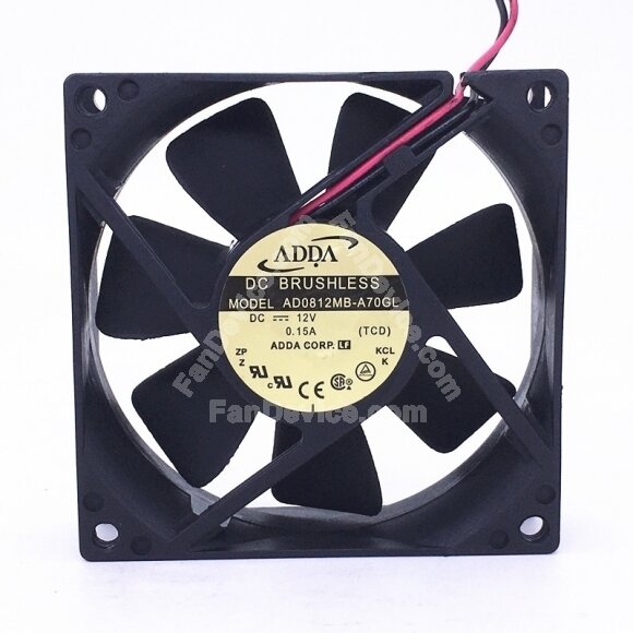 ADDA AD0812MB-A70GL DC 12V 0.15A 2 Wires Axial Cooling Fan