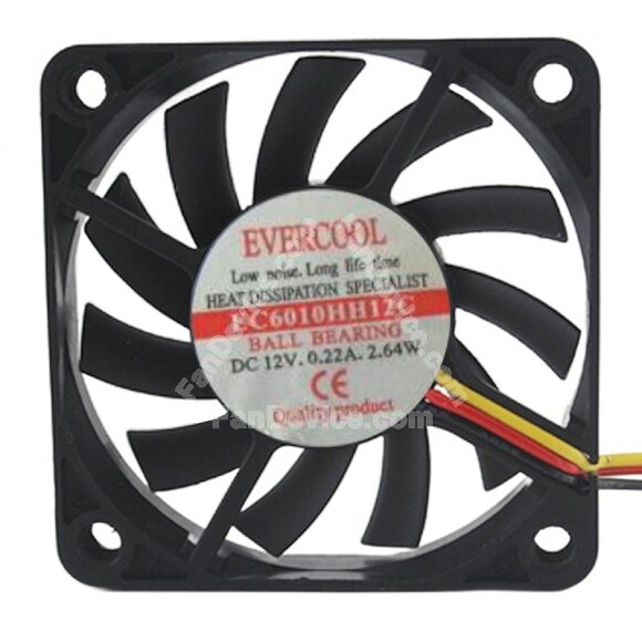 Evercool EC6010HH12C DC 12V 0.22A 2.64W 6010 Axial Ball Bearing Cooling Fan