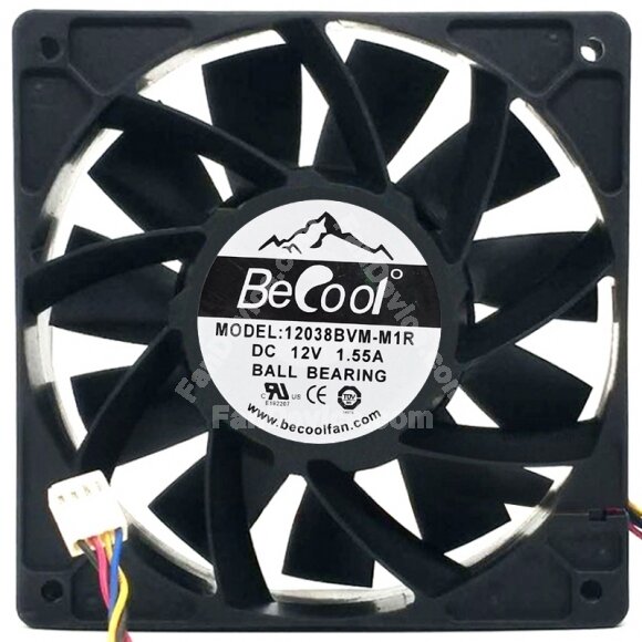 BeCool 12038BVM-M1R DC 12V 1.55A 4 Wires Ball Bearing PWM Axial Fan