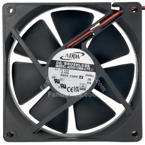Delta AD0912MB-C71 12V 0.16A 2 Wires Axial Cooling Fan
