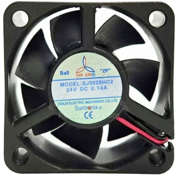 SAN JUN SJ5020HD2 DC 24V 0.14A 2 Wires Ball Bearing Cooling Fan