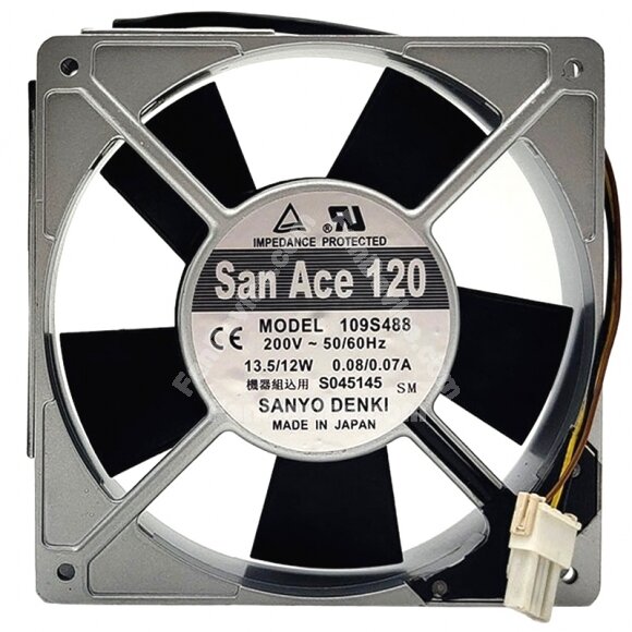 Sanyo Denki 109S488 200V 0.08/0.07A 13.5/12W Impedance Protected Cooling Fan