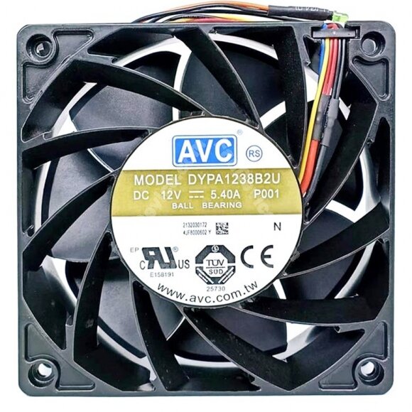 AVC DYPA1238B2U DC 12V 5.40A Ball Bearing Waterproof Axial Cooling Fan