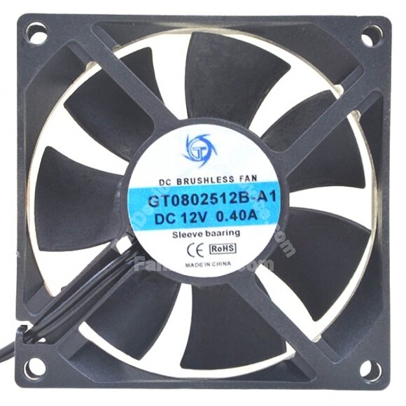GT0802512B-A1 DC 12V 0.40A 2 Wires Sleeve Bearing Axial Cooling Fan