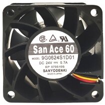 Sanyo Denki 9G0624S1D01 DC 24V 0.7A 3 Wires Axial Cooling Fan
