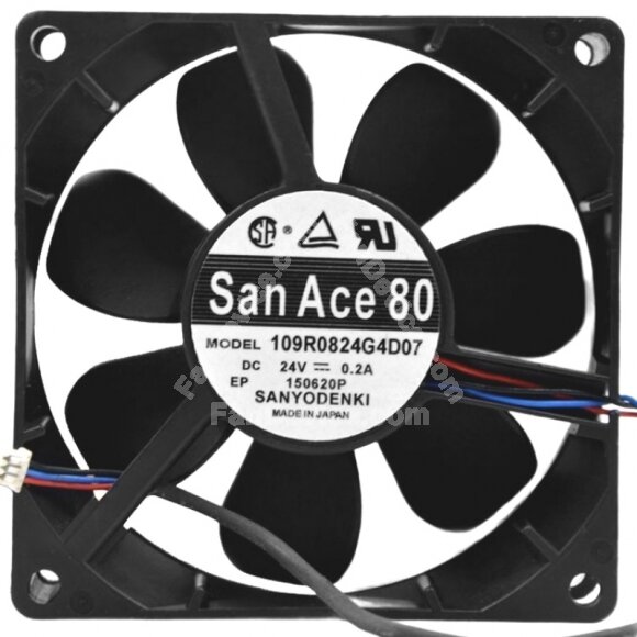 Sanyo Denki 109R0824G4D07 DC 24V 0.2A 2 Wires / 3 Wires Axial Cooling Fan