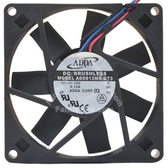 ADDA AD0812MB-D73 DC 12V 0.15A 3 Wires Brushless Axial Cooling Fan