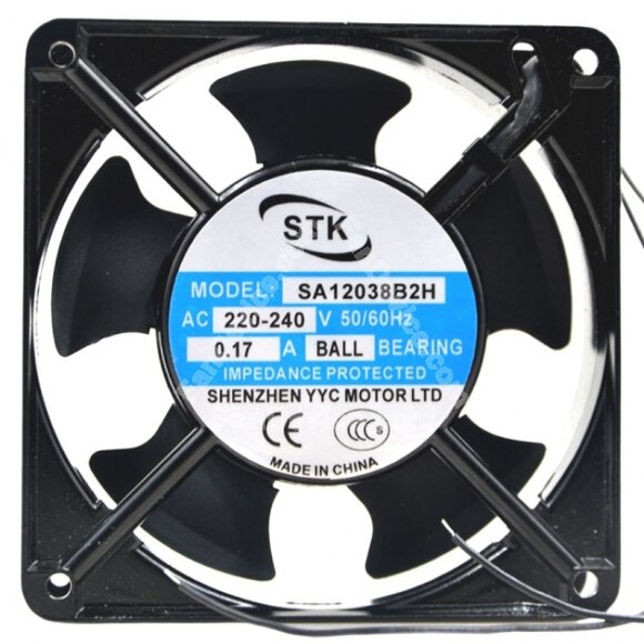 STK SA12038B2H AC 220-240V 0.17A 2 Wires Ball Bearing Axial Cooling Fan