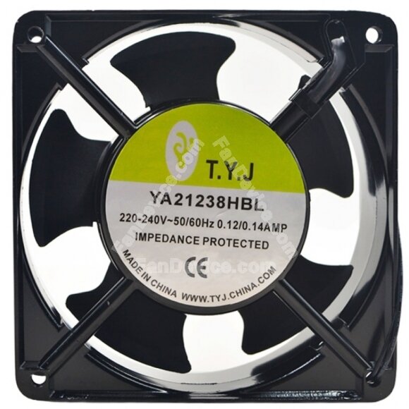 TYJ YA21238HBL AC 220-240V 0.12/0.14AMP Impedance Protected Axial Fan