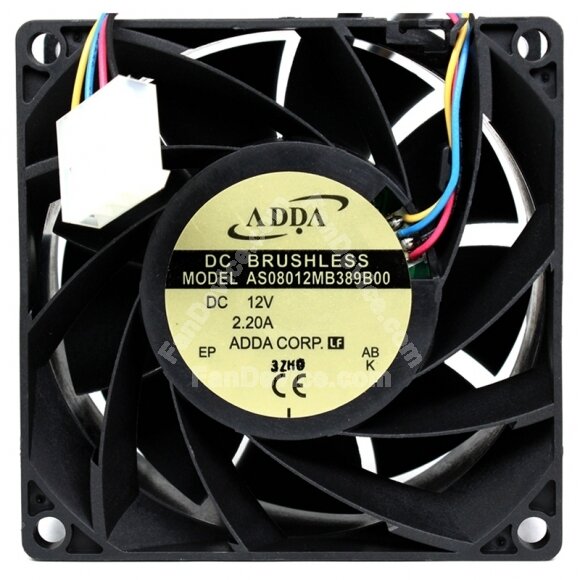 ADDA AS08012MB389B00 12V 2.20A 4 Wires DC Brushless PWM Axial Fan