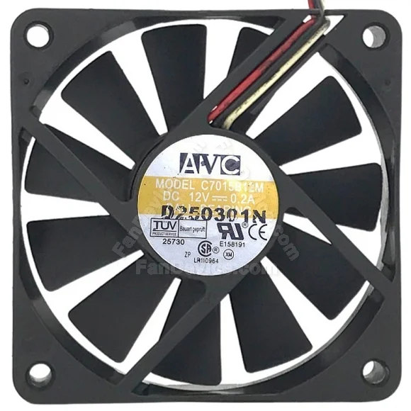 AVC C7015B12M DC 12V 0.2A 3 Wires Ball Bearing Axial Cooling Fan