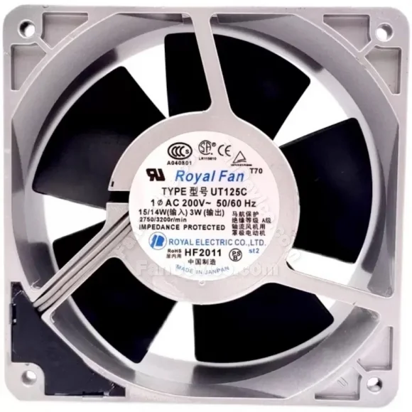 Royal Fan UT125C 200V 15/14W 2 Wires Impedance Protected Cooling Fan