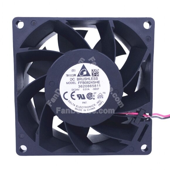 Delta FFB0824SHE DC 24V 0.51A 8038 Axial Brushless Cooling Fan