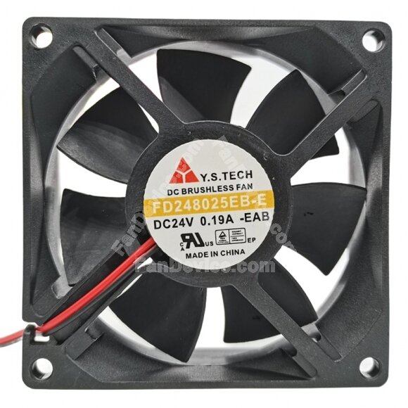 Y.S.TECH FD248025EB-E DC 24V 0.19A 2 Wires Brushless Axial Cooling Fan