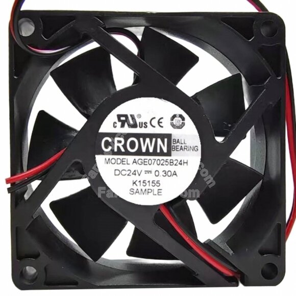 CROWN AGE07025B24H DC 24V 0.30A 2 Wires Ball Bearing Axial Cooling Fan