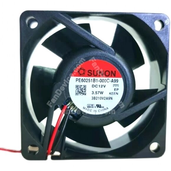 Sunon PE60251B1-000C-A99 DC 12V 3.57W 2 Wires Axial Cooling Fan