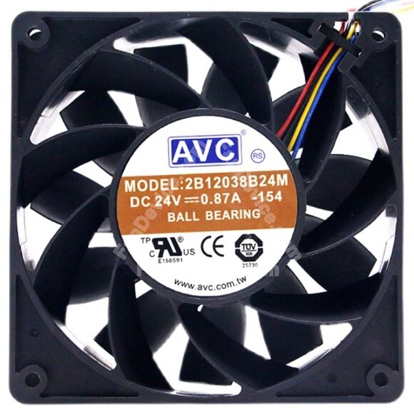 AVC 2B12038B24M DC 24V 0.87A 2 / 3 / 4 Wires Ball Bearing Axial Fan
