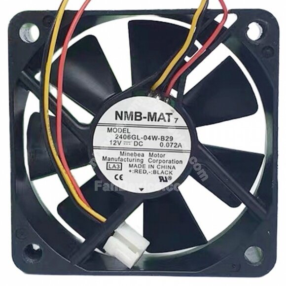 NMB-MAT 2406GL-04W-B29 DC 12V 0.072A 3 Wires 6015 Axial Cooling Fan
