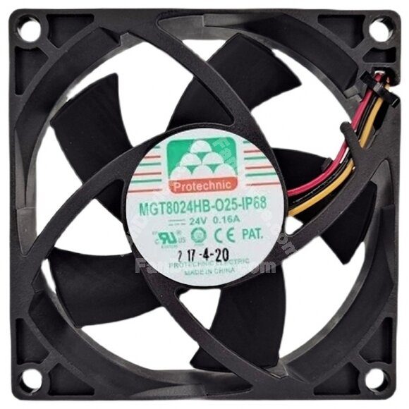 Protechnic MGT8024HB-O25-IP68 DC 24V 0.16A 3 Wires 8025 Axial Fan