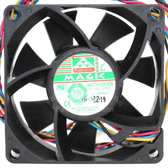 Magic MGT7012ZR-W25 DC 12V 0.43A 4 Wires Axial Cooling Fan