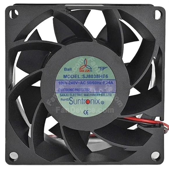 SAN JUN SJ8038HE6 100V-240V 0.24A 2 Wires Ball Bearing Cooling Fan