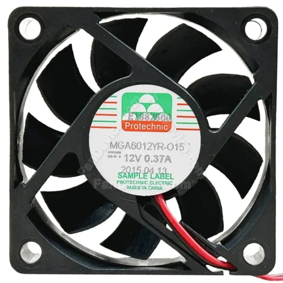 Protechnic MGA6012YR-O15 DC 12V 0.37A 2 Wires Axial Cooling Fan