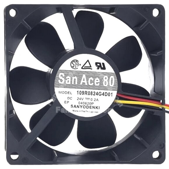 Sanyo Denki 109R0824G4D01 DC 24V 0.2A 2 Wires / 3 Wires Axial Cooling Fan