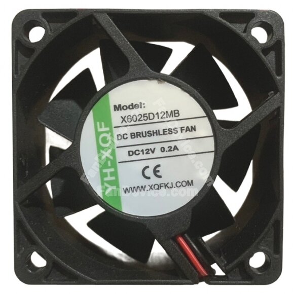YH-XQF X6025D12MB DC 12V 0.2A 2 Wires Brushless Axial Cooling Fan