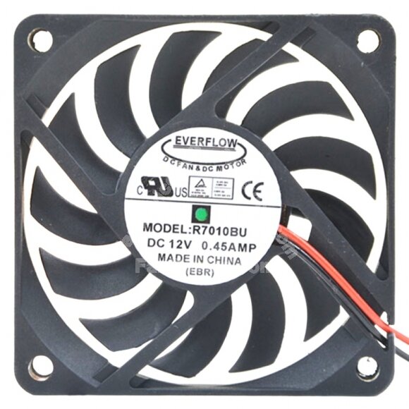 EVERFLOW R7010BU DC 12V 0.45AMP 2 Wires Axial Cooling Fan
