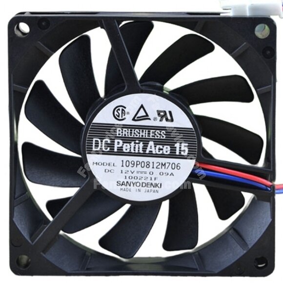Sanyo Denki 109P0812M706 DC 12V 0.09A 2 Wires Axial Cooling Fan