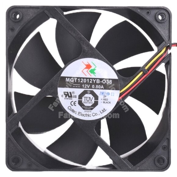 Cotec MGT12012YB-O38 DC 12V 0.80A 3 Wires Axial Cooling Fan