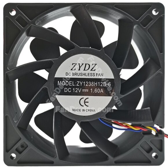 ZYDZ ZY1238H12B-6 12V 1.60A 4 Wires DC Brushless Axial Cooling Fan