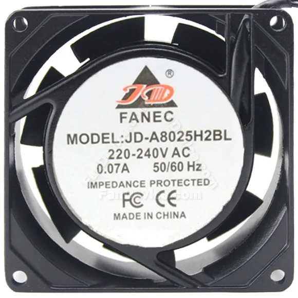 JD JD-A8025H2BL 220-240V 0.07A 2 Wires Impedance Protected Cooling Fan