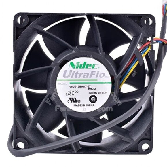 Nidec UltraFlo V80E12BHA7-57 DC 12V 0.80A 8038 Axial Cooling Fan